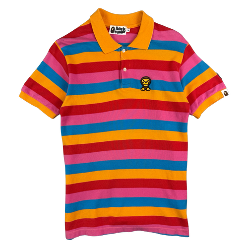BAPE Baby Milo Striped Polo Tee Multi Color (USED) | Vintage Clothing Store Canada