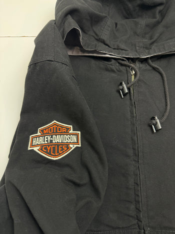 (3XL) Vintage Harley Davidson Hooded Canvas Reversible Jacket