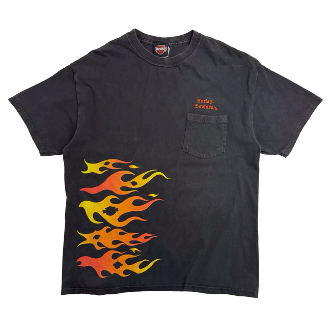 Vintage 2001 Harley Davidson Flame Pocket Tee Black