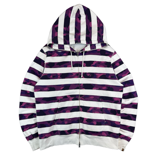 BAPE Purple Camo Striped Full Zip Hoodie White/Purple (USED) | Vintage Clothing Store Canada