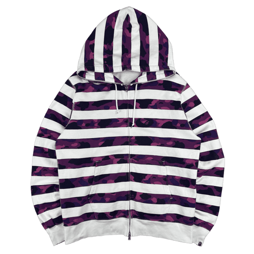 BAPE Purple Camo Striped Full Zip Hoodie White/Purple (USED) | Vintage Clothing Store Canada