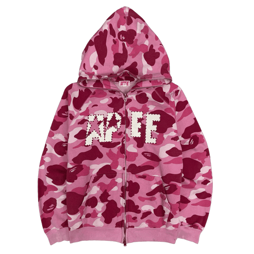 BAPE APEE ABC Camo Jewel Logo Full Zip Hoodie Pink (USED) | Vintage Clothing Store Canada