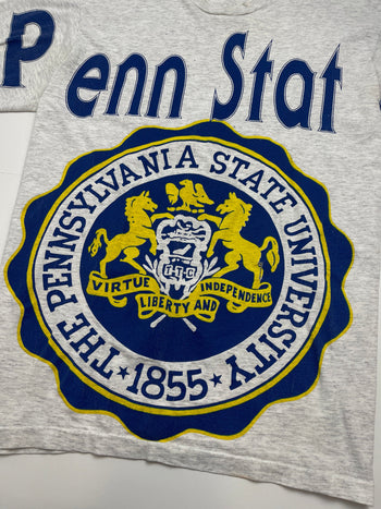 (L) Vintage 90s Penn State Cross-Arms Tee Light Grey