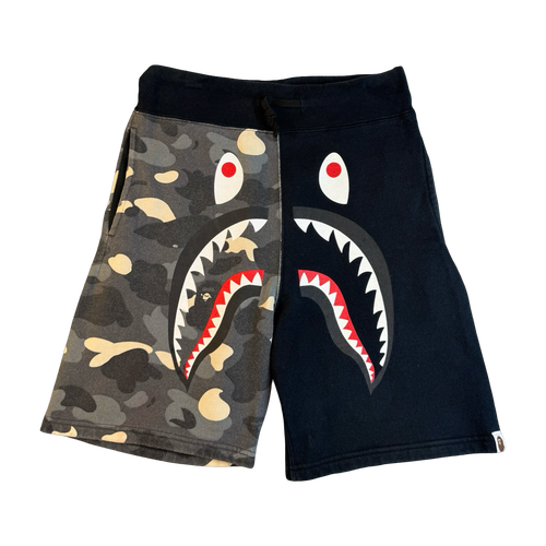 BAPE City Camo Split Shark Sweatshorts Black/Camo (USED) | Vintage Clothing Store Canada