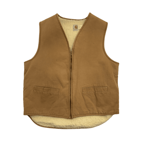 Vintage Carhartt Sherpa Lined Zip-Up Vest Tan | Vintage Clothing Store Canada