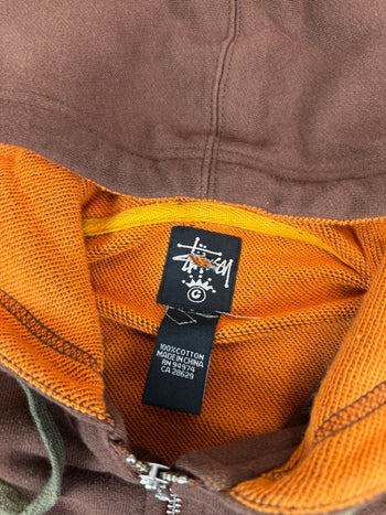 Stussy Brown Orange Logo Zip Up Hoodie (USED)