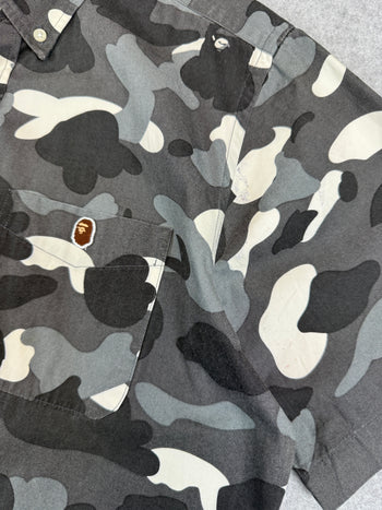 BAPE Camo Pocket Emblem Button Up Shirt Black/Grey (USED)