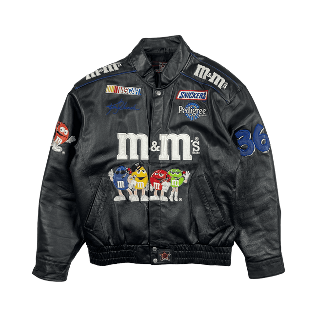 Vintage JH M&M's Nascar Leather Jacket Black