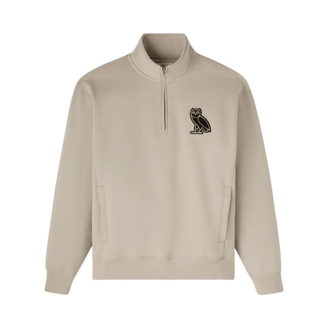 OVO Mini Quarter Zip Mock neck Sweatshirt Beige