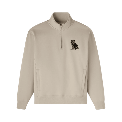 OVO Mini Quarter Zip Mock neck Sweatshirt Beige | Vintage Clothing Store Canada