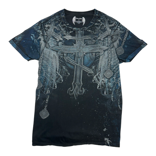Vintage Y2K Carbon Black Cross Wings Tee Black | Vintage Clothing Store Canada