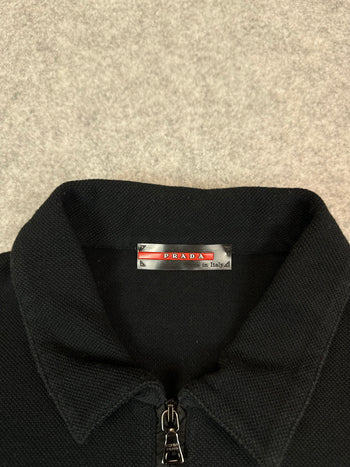 Women's Prada Red Stripe Silk Cotton Polo Tee Black