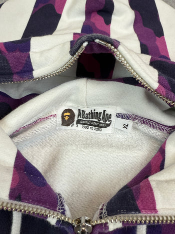 BAPE Purple Camo Striped Full Zip Hoodie White/Purple (USED)