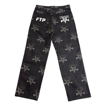 FTP x Thrasher All Over Denim Pants Black (USED)