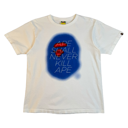 BAPE Ape Shall Never Kill Ape Spray Tee White/Blue | Vintage Clothing Store Canada
