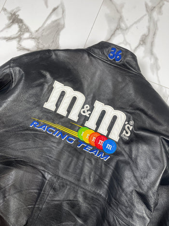 Vintage JH M&M's Nascar Leather Jacket Black