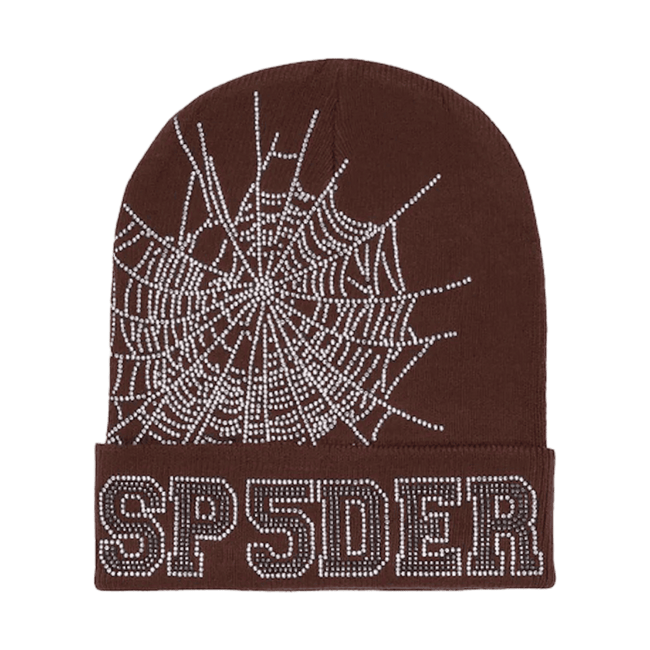 Sp5der Web Rhinestone Beanie Brown