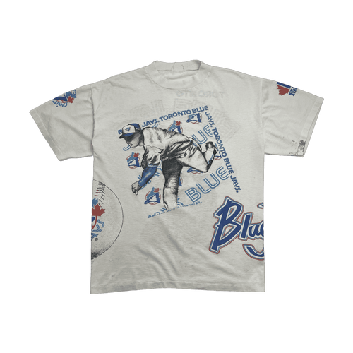 Vintage '91 Bulletin Athletics Toronto Blue Jays AOP Tee White | Vintage Clothing Store Canada