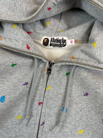 BAPE Apestar Scattered Logo Full Zip Up Hoodie Grey (USED)