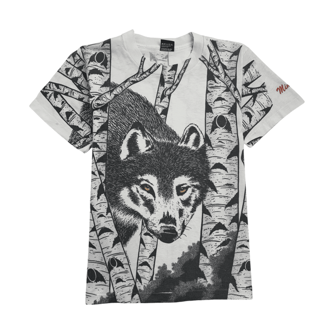 Vintage 90s AOP Nature Wolf Tee White