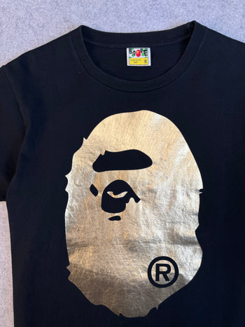 BAPE Big Ape Head Gold Metallic Tee Black (USED)