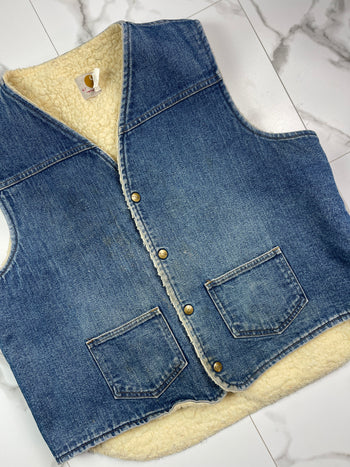 Vintage 90s Carhartt Sherpa Lined Vest Denim