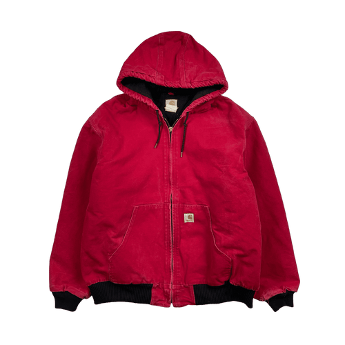 Vintage 2000s Carhartt Hooded Work Jacket Red | Vintage Clothing Store Canada