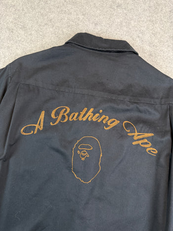 BAPE Stiched Logo Button Up Tee Black (USED)