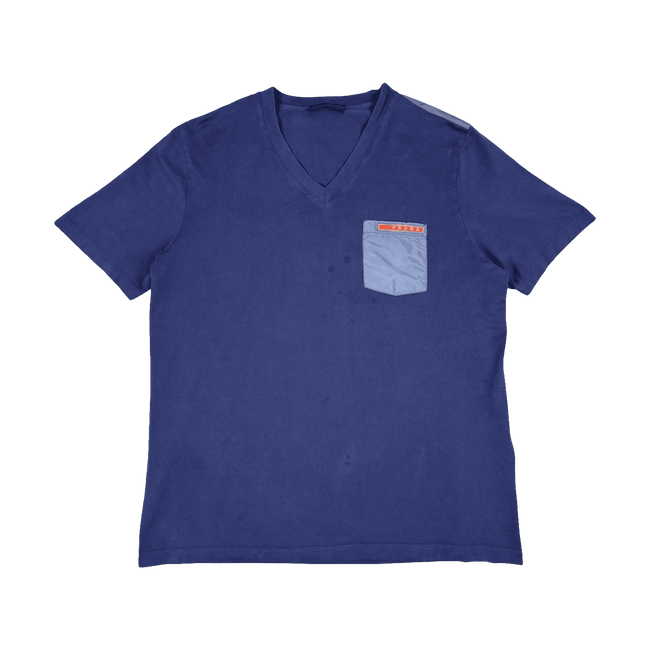 Prada V-neck Chest Pocket T-shirt Navy Blue (USED)