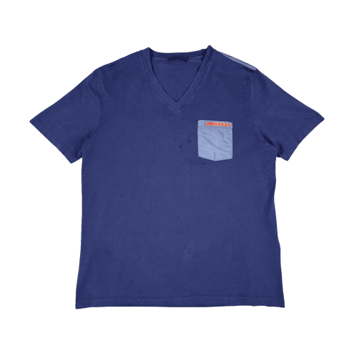 Prada V-neck Chest Pocket T-shirt Navy Blue (USED) | Vintage Clothing Store Canada