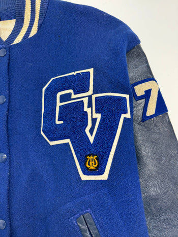 (M) Vintage Button Varsity Jacket Blue