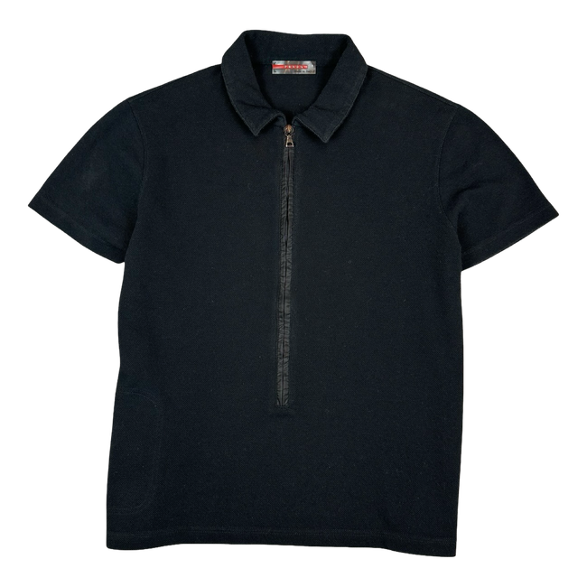 Women's Prada Red Stripe Silk Cotton Polo Tee Black