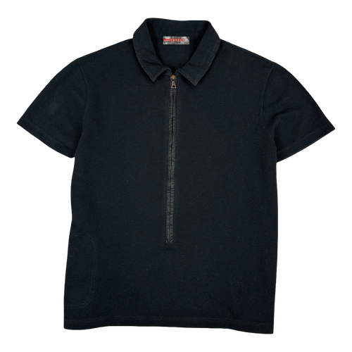 Women's Prada Red Stripe Silk Cotton Polo Tee Black | Vintage Clothing Store Canada