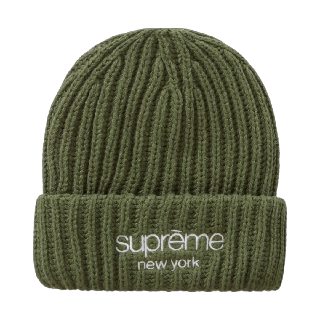 Supreme Classic Logo Chunky Ribbed Beanie Olive