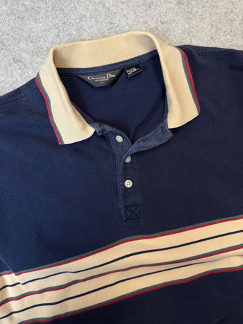 Vintage Christian Dior Striped Polo Rugby Shirt Navy