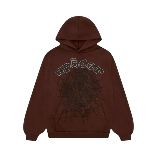 Sp5der OG Web Rhinestone Hoodie Brown