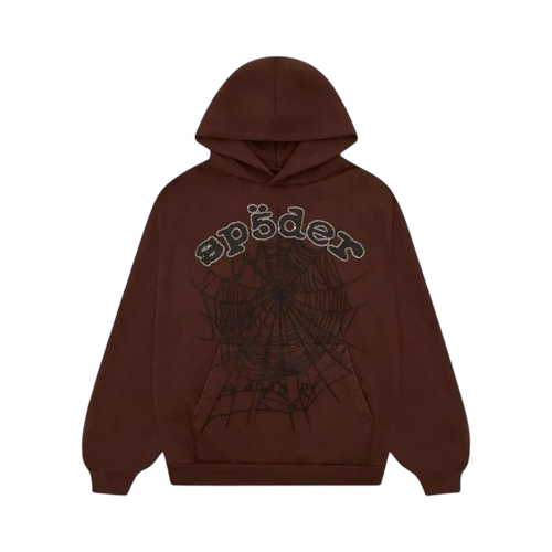 Sp5der OG Web Rhinestone Hoodie Brown | Vintage Clothing Store Canada