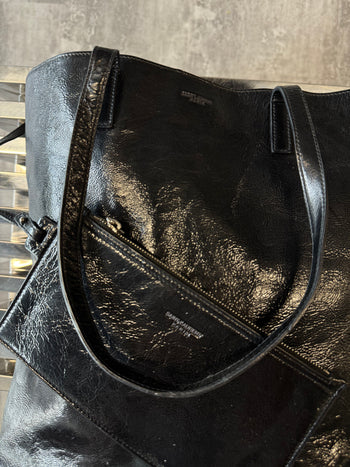 Saint Laurent Paris Patent Leather Tote Bag Black