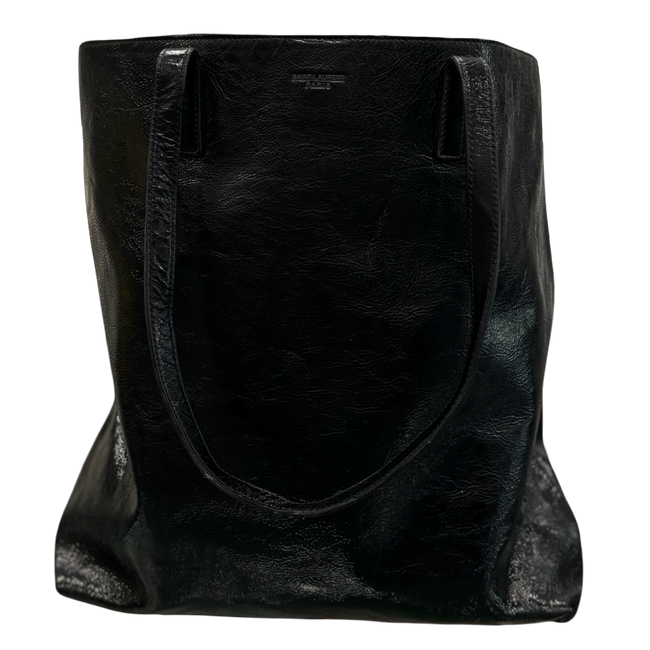 Saint Laurent Paris Patent Leather Tote Bag Black