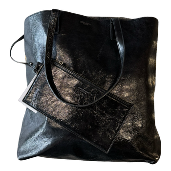 Saint Laurent Paris Patent Leather Tote Bag Black