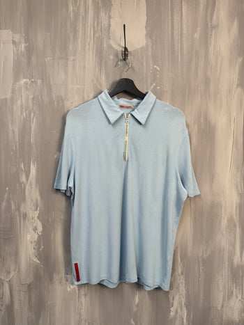 Prada Quarter Zip Polo Shirt Light Blue