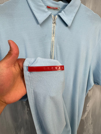Prada Quarter Zip Polo Shirt Light Blue