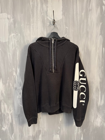 Gucci Logo-Print Half Zip Hoodie Black