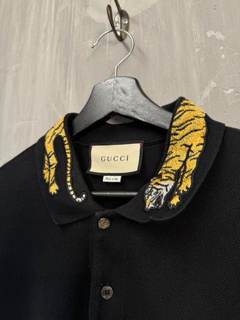 Gucci Tiger Collar Polo Shirt Black