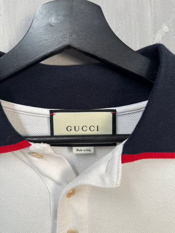 Gucci Web-striped Longsleeve Polo Shirt White