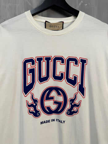 Gucci Collegiate Flame Logo Tee White