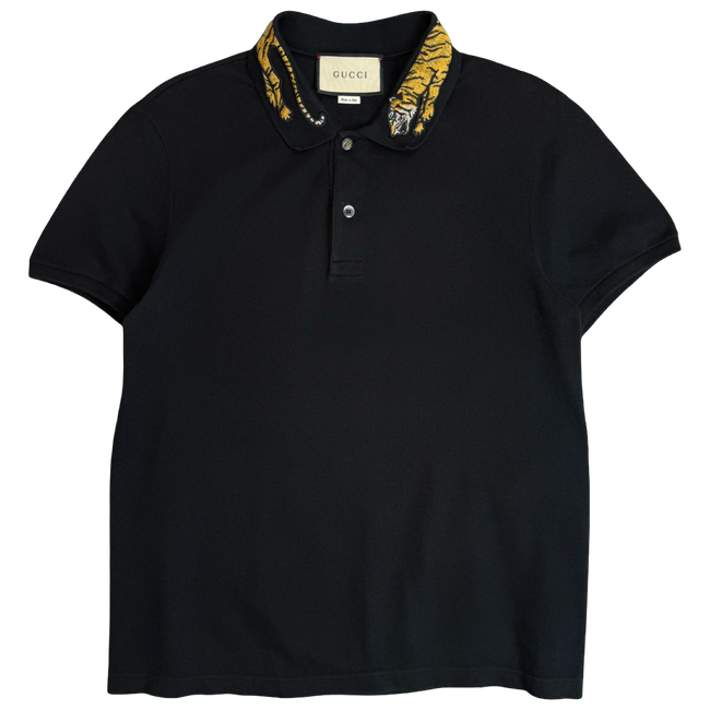 Gucci Tiger Collar Polo Shirt Black