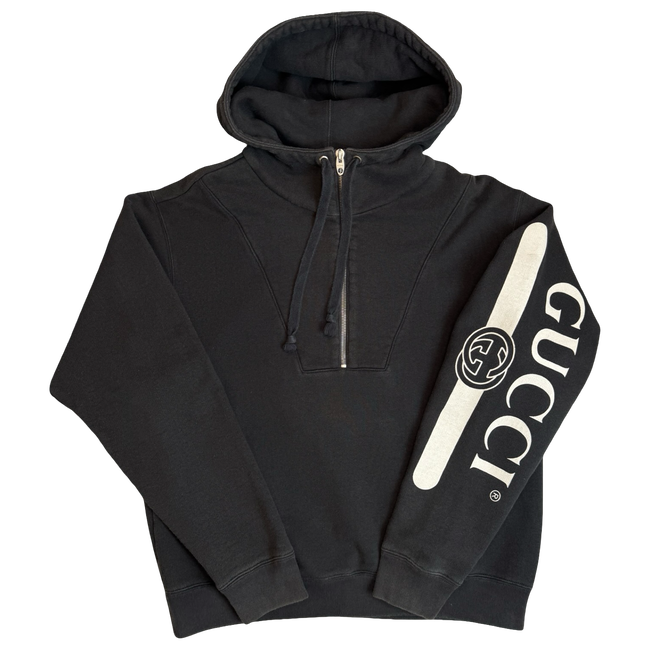 Gucci Logo-Print Half Zip Hoodie Black