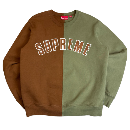 Supreme Split Crewneck Sweatshirt Brown/Olive (USED) | Vintage Clothing Store Canada