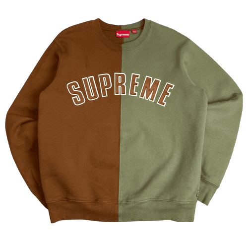 Supreme Split Crewneck Sweatshirt Brown/Olive (USED) | Vintage Clothing Store Canada